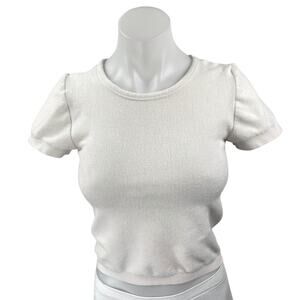 Aritzia TNA Women's White Knit Shorts Sleeve Crew Neck Crop Tee T-Shirt Top Sz M